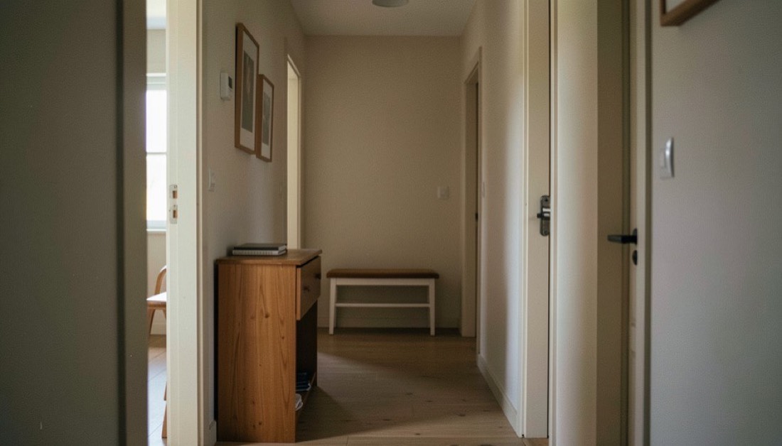 Un bureau de chantier avec un alvará imprimé, un devis annoté, une calculatrice et un carnet ouverts sur une table